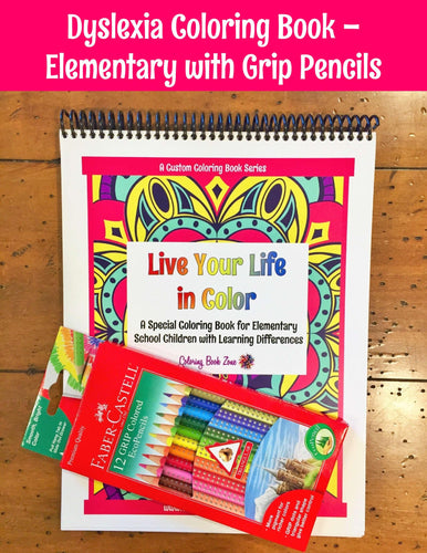 Coloring/Activity Book for Elementary Students with Dyslexia - Pack with Special Grip Markers or Pencils - Coloring Book Zone