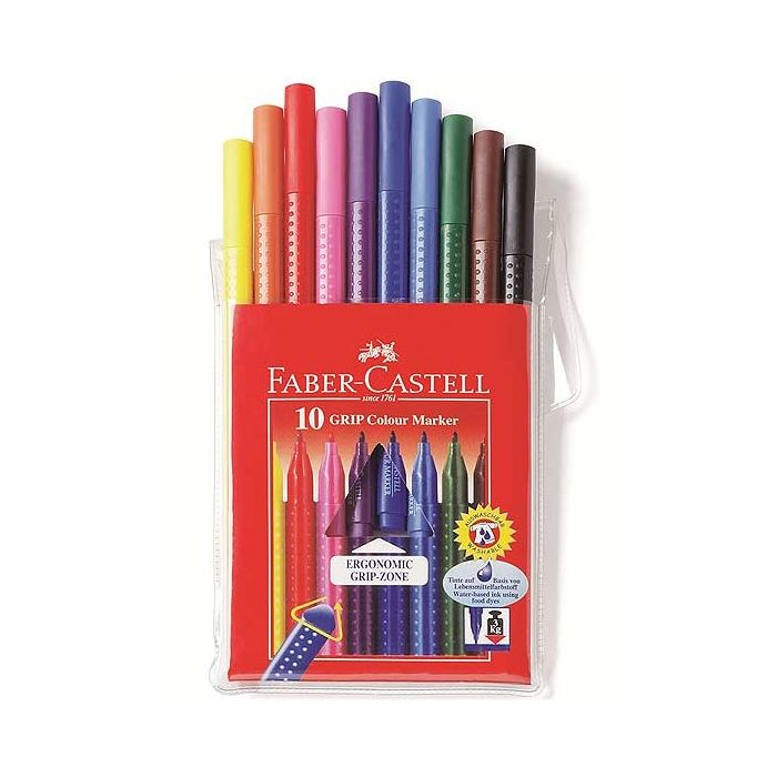 Étui de 10 Feutres - Assortiment FABER-CASTELL Grip Colour Marker 155310 -  Dessin