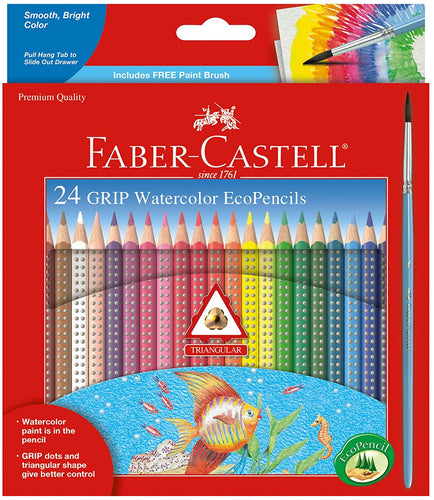 Faber-Castell Grip Watercolor EcoPencils - 12 Water Color Pencils with Brush - Coloring Book Zone